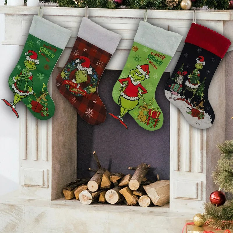 Festive Grinch-Themed Christmas Socks - Perfect for Tree, Mantel, or Home Decor!