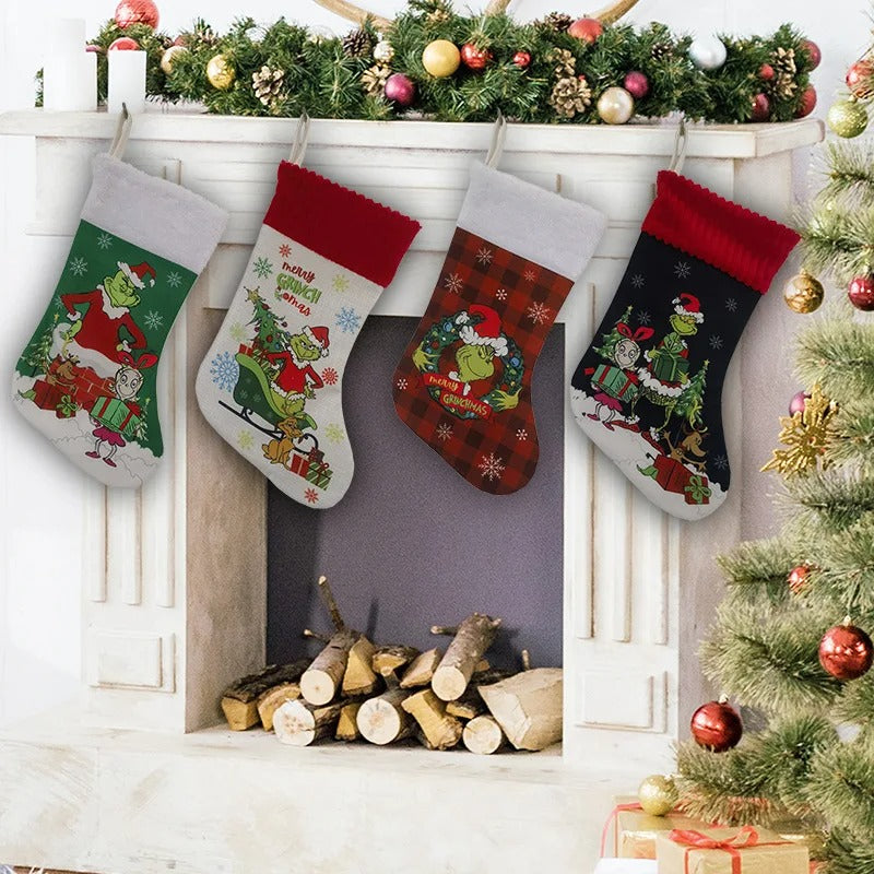 Festive Grinch-Themed Christmas Socks - Perfect for Tree, Mantel, or Home Decor!