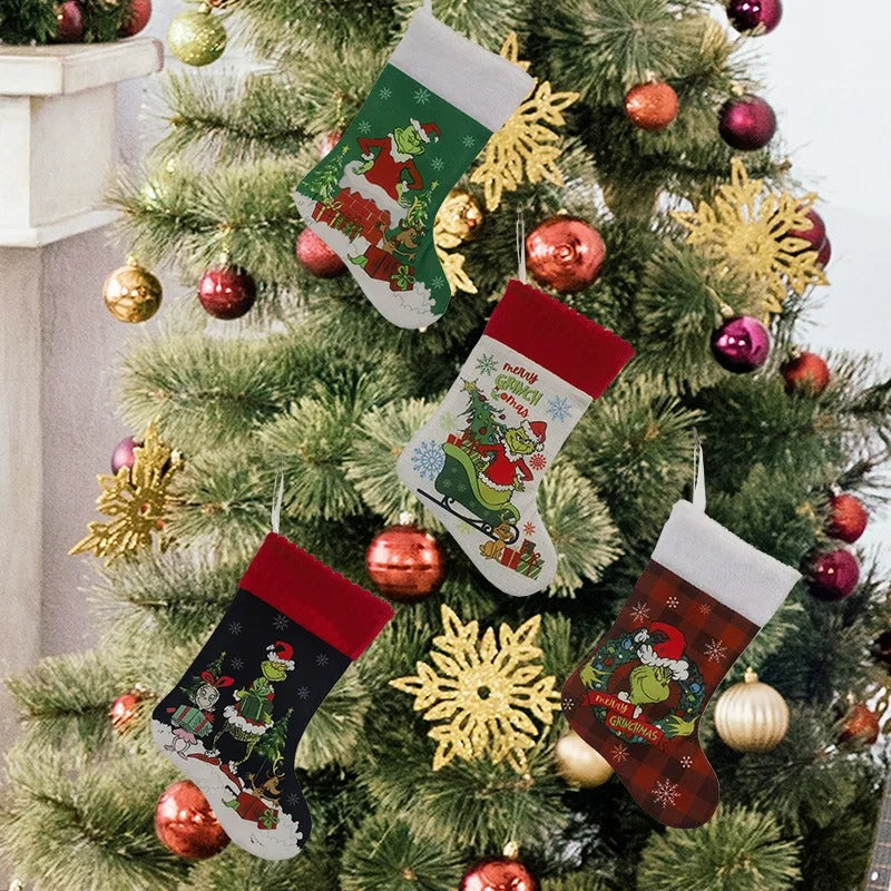 Festive Grinch-Themed Christmas Socks - Perfect for Tree, Mantel, or Home Decor!